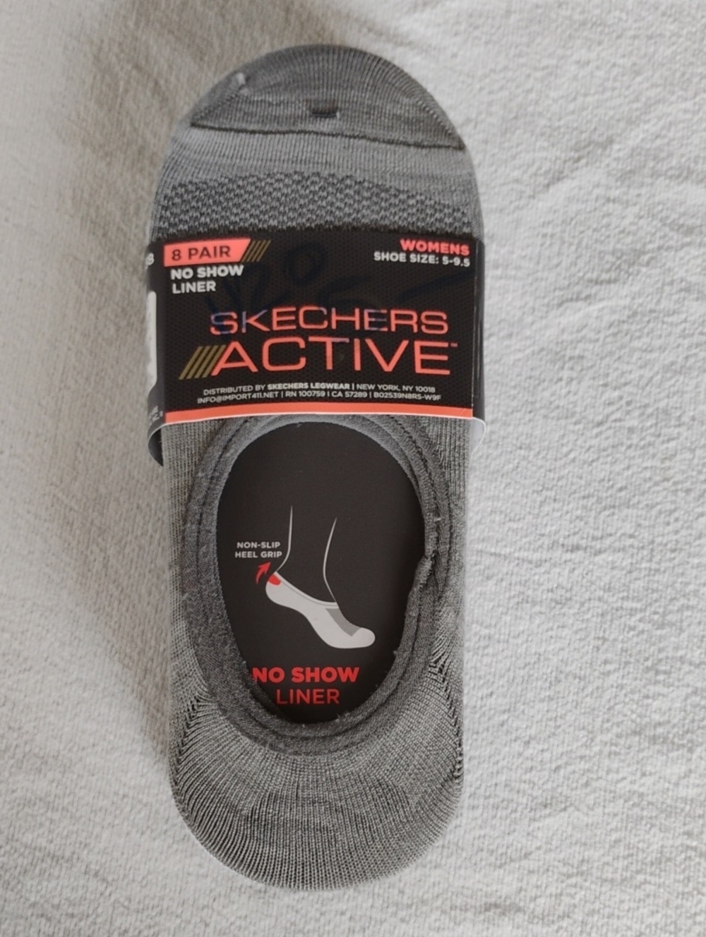 Skechers Active Women's No-Show Liner Socks — Gray,Black,White (8 Pack) Sz 5-9.5